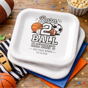 Born 2 Ball Sports Themed Boy 2nd Birthday Party Paper Plates