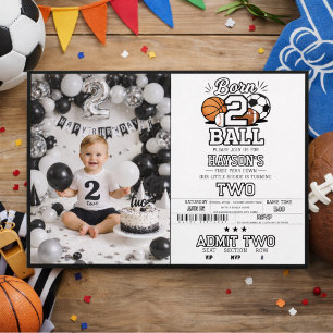 Born 2 Ball   Sports Themed Boy 2nd Birthday Photo Invitation