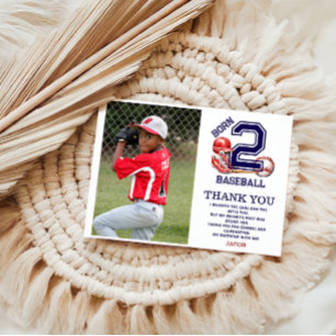 Born 2 Baseball Sports Theme Boy’s 2nd Birthday Thank You Card