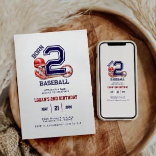 Born 2 Baseball Sports Theme Boy's 2nd Birthday Invitation