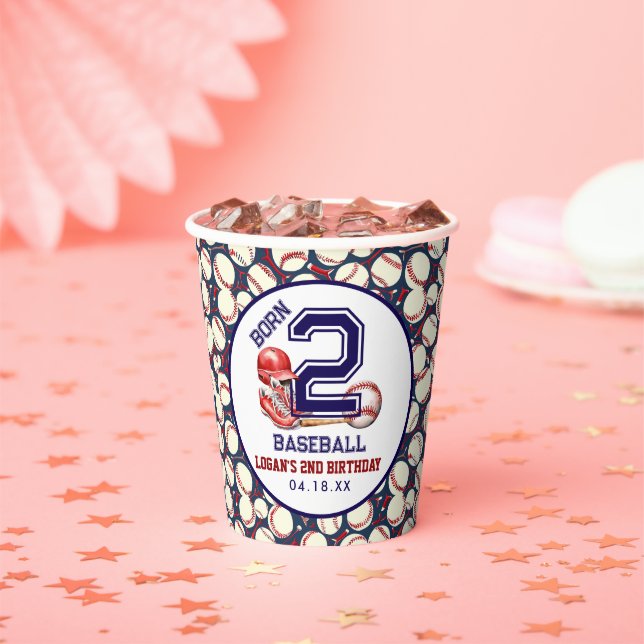 Born 2 Baseball | Sports Theme Boy's 2nd Birthday  Paper Cups (Insitu)