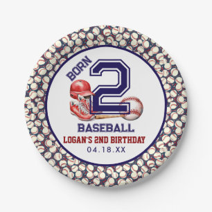 Born 2 Baseball Sports Theme Boy's 2nd Birthday Paper Plates