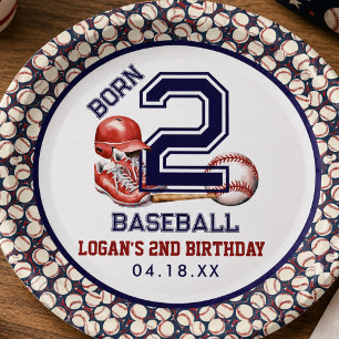 Born 2 Baseball Sports Theme Boy's 2nd Birthday Paper Plates