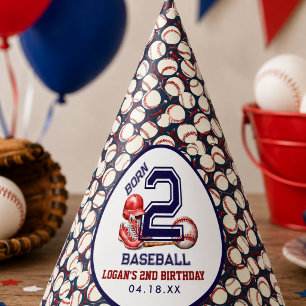 Born 2 Baseball Sports Theme Boy's 2nd Birthday Party Hat