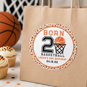 Born 2 Basketball Sports Boy's 2nd Birthday Classic Round Sticker