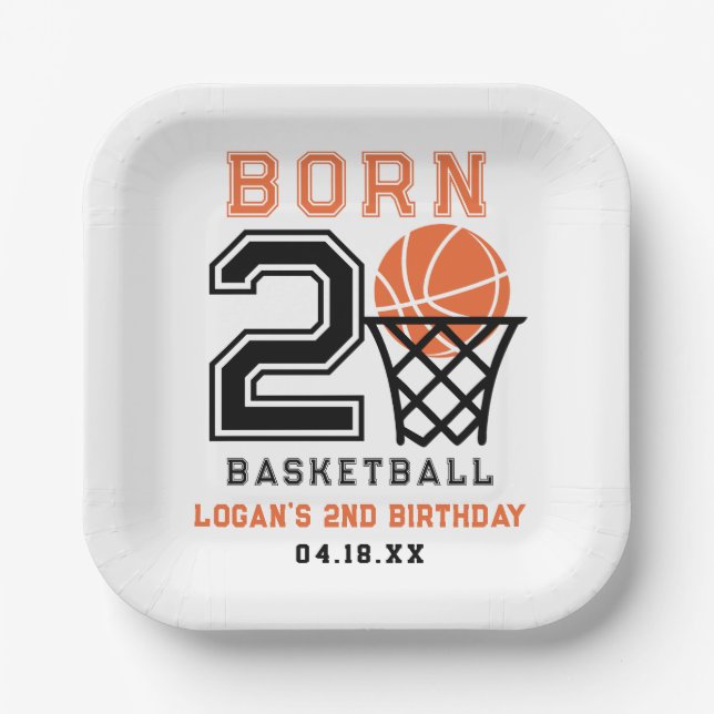 Born 2 Basketball | Sports Boy's 2nd Birthday Paper Plates (Front)