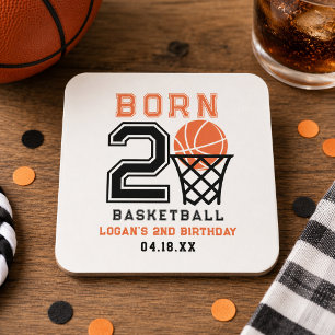 Born 2 Basketball Sports Boy's 2nd Birthday Square Paper Coaster