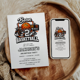 Born 2 Basketball Sports Themed Boy 2nd Birthday Invitation