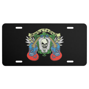 Born 2 Rock Skull Flame Guitars License Plate