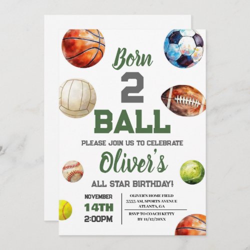 Born 2nd Ball Sports Birthday Invitation