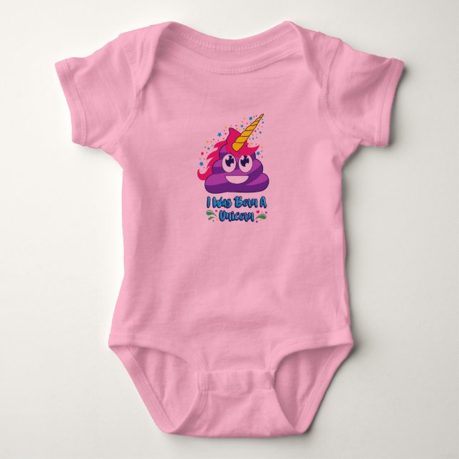 Born A Unicorn Poop Emoji Baby Outfit Bodysuit (Front)