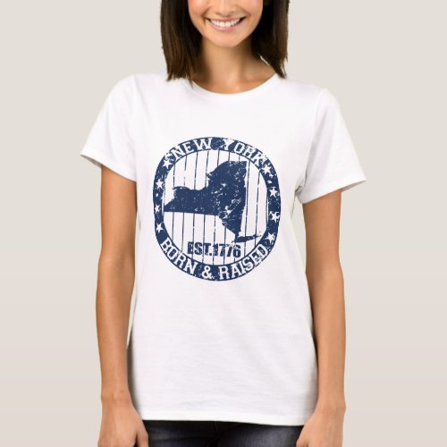 born and raised new york dark blue T_Shirt