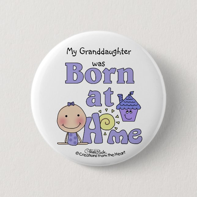 Born At Home-Stick Figure Girl in Purple Pinback Button (Front)