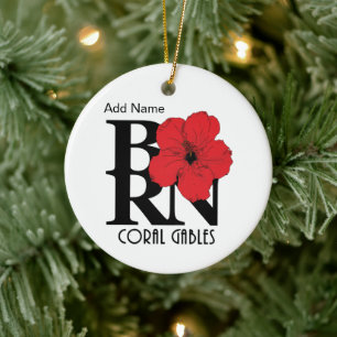 BORN Coral Gables Red Hibiscus Ceramic Ornament