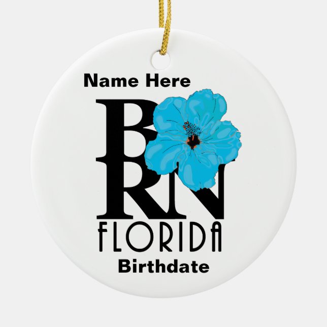 BORN Florida Blue Hibiscus Ceramic Ornament (Front)