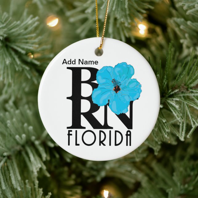 BORN Florida Blue Hibiscus Custom Ceramic Ornament (Tree)