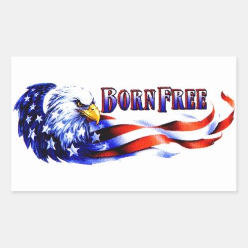 Born Free Bald Eagle And USA Flag Rectangular Sticker