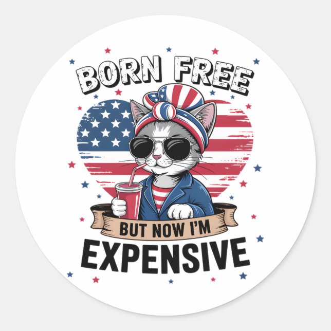 Born Free But Now I'm Expensive Funny Mom Bun Cat  Classic Round Sticker (Front)
