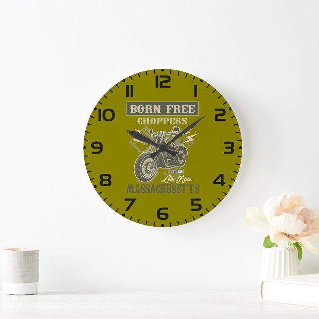 Born Free Choppers Motorcycle Massachusetts Large Clock (Creator Uploaded)