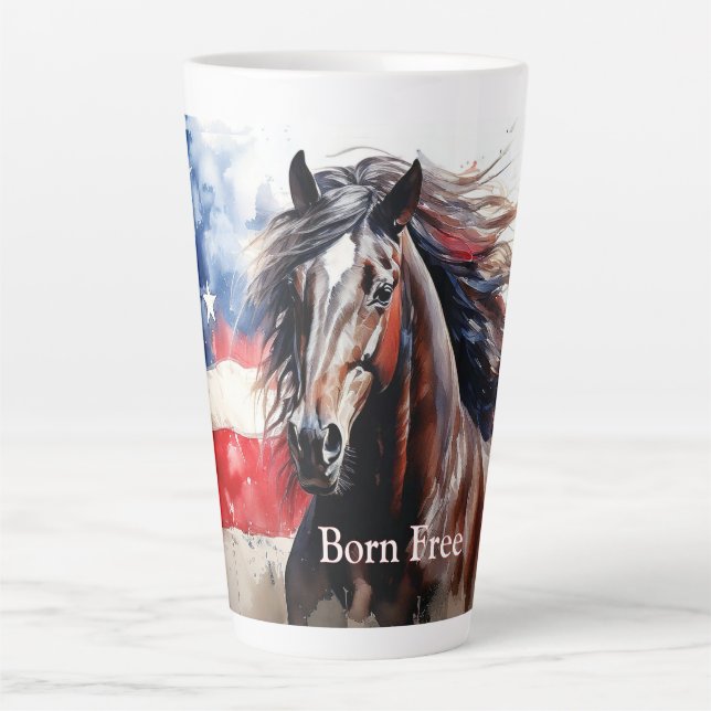 Born Free Patriotic Horse Latte Mug (Front)