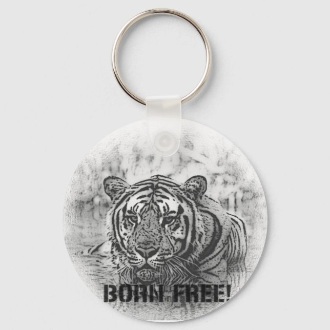BORN FREE!  TIGER - BLACK / WHITE KEYCHAIN (Front)