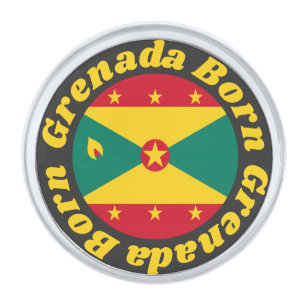 Born Grenada Colorful Grenadian Flag Typography Silver Finish Lapel Pin