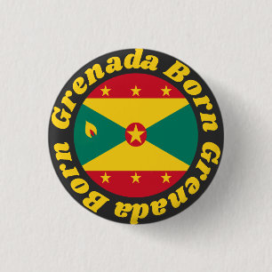 Born Grenada   Colorful Grenadian Flag Yellow Text Button
