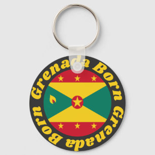 Born Grenada   Cute Grenada Flag with Yellow Text Keychain