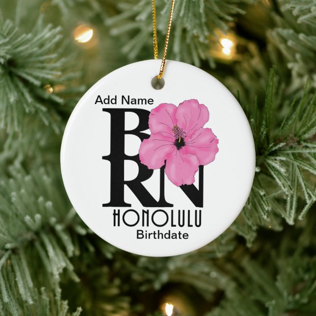 BORN Honolulu Pink Hibiscus Ceramic Ornament (Tree)