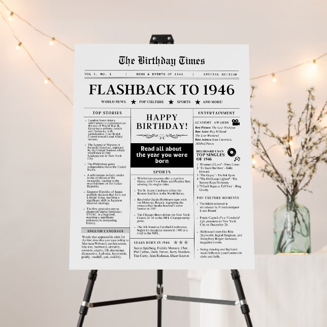 Born in 1946 Fun Birthday Newspaper  Foam Board (In Situ (Stand))