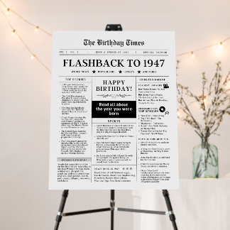 Born in 1947 Fun Newspaper 80th birthday Foam Board