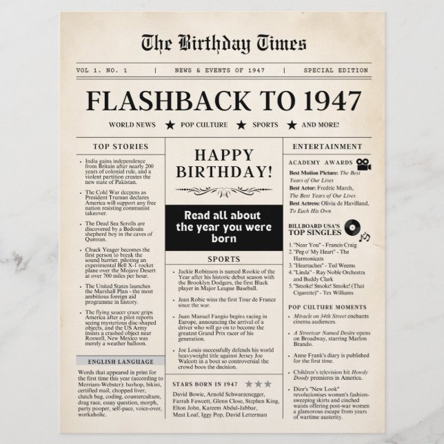 Born in 1947 Mock Newspaper sepia (Front)