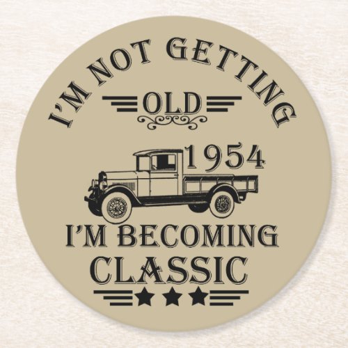 born in 1954 vintage 70th birthday mens gifts round paper coaster