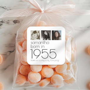 Born in 1955 3 Photos 70th Birthday Party Thanks Square Sticker