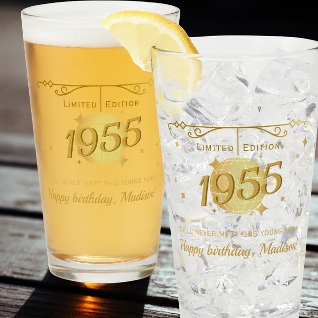 Born in 1955 70th birthday party drinks beer glass (Creator Uploaded)