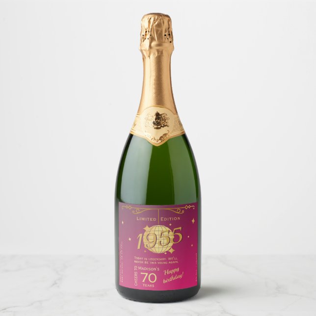 Born in 1955 70th birthday party wine Label Set (Front)