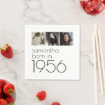 Born in 1956 3 Photos 70th Birthday Party Napkins<br><div class="desc">Born in 1956 3 Photos 70th Birthday Party.  Simple elegance. Easily personalise the text to your own requirements and replace the sample images with 3 of your own photos of different ages.</div>