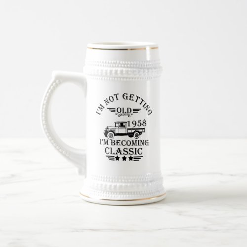 born in 1958 vintage birthday mens beer stein