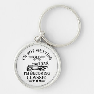 born in 1958 vintage birthday mens keychain