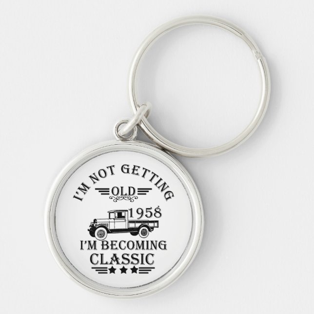 born in 1958 vintage birthday mens keychain (Front)