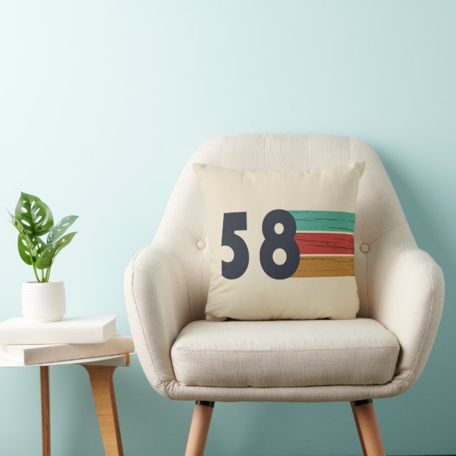 born in 1958 vintage birthday throw pillow (Chair)