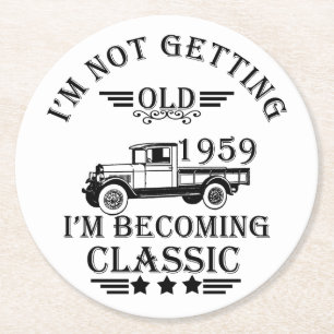 born in 1959 vintage birthday black round paper coaster