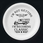 born in 1960 vintage birthday mens gift paper plates<br><div class="desc">This vintage classic graphic design with awesome typography font lettering can add originality to your wardrobe collection. It is a great gift idea for men, women, husbands, wives, grandmas, and grandpas who will love this one-of-a-kind artwork. It is the best and most funny holiday present for your happy birthday party....</div>