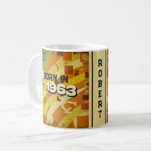 Born in 1963 Name Mug - 60s Retro Geometric Design
