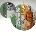 Born in 1965 60th birthday gift Ornament<br><div class="desc">This lovely ornament makes a great 60th birthday gift for those born in 1965. You can add an old baby photo on one side and a recent photo on the other. It also has space for you to add text or a message on each side.</div>