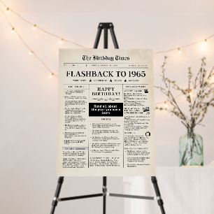 Born in 1965 Mock Newspaper Birthday Party Foam Board