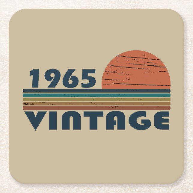 Born in 1965 vintage 60th birthday gift square paper coaster (Front)