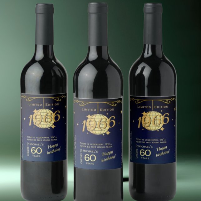 Born in 1966 60th birthday party wine bottle label (Creator Uploaded)