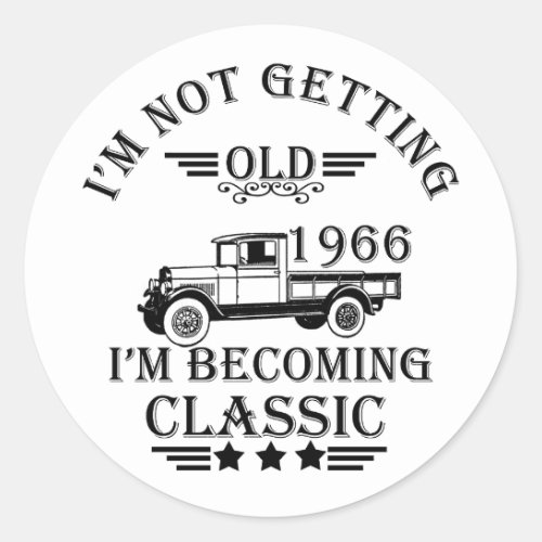 born in 1966 vintage birthday mens gift classic round sticker