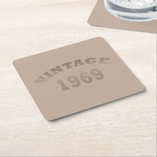 Born in 1969 elegant modern vintage birthday party square paper coaster